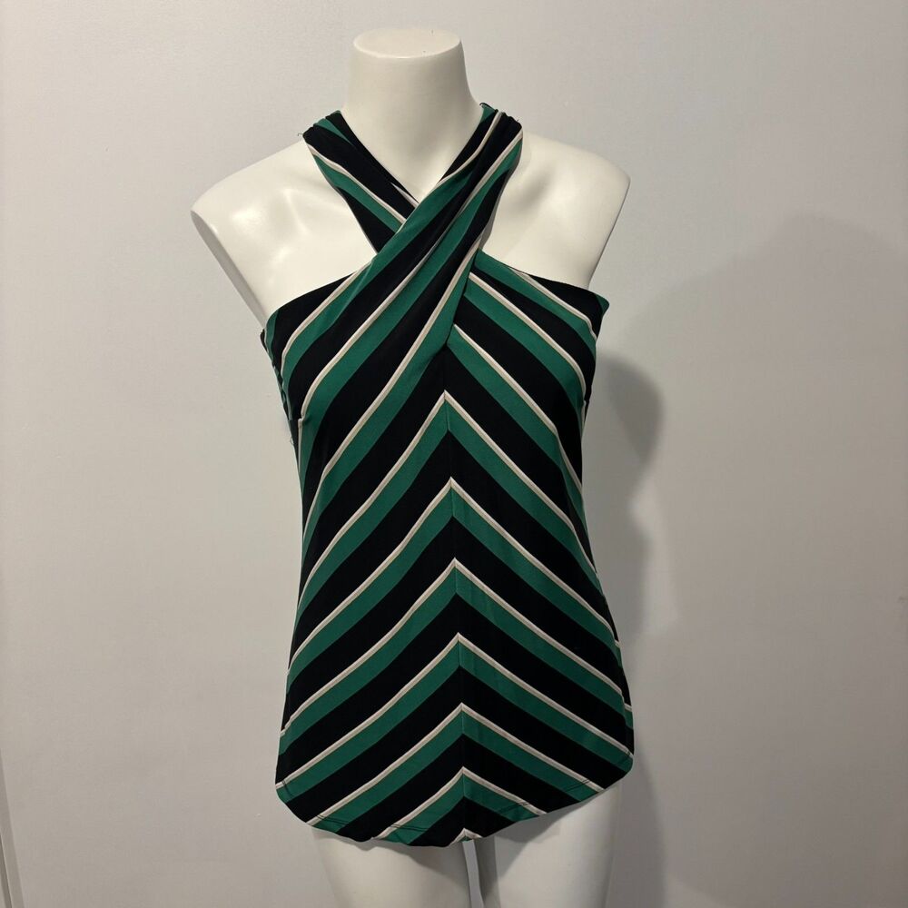 INC International Concepts size Small Y2K Office Siren Striped High Neck Top